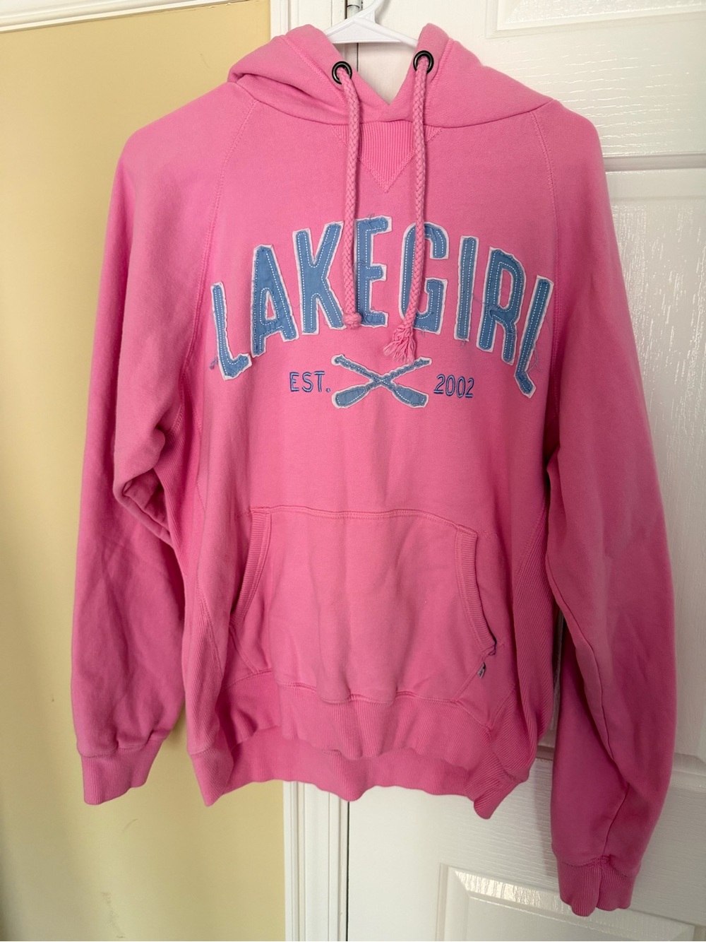 Lake Girl Pink Hooded Sweatshirt with Blue Lettering